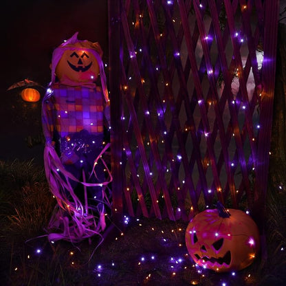 Joomer Orange Purple Halloween Solar String Lights,2 Pack Total 80FT 240LED | Solar Fairy Lights, Waterproof Outdoor Twinkle Lights with 8 Modes for Garden, Porch, Trees, Halloween Decor (Black Wire)