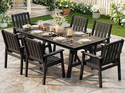 Outdoor Dining Chairs Set of 4, HDPE Patio Chairs 650LBS Capacity All-Weather Yard Armchair with Slatted Seat, 23.9" Wide Heavy Duty Modern Backyard Furniture for Garden, Poolside, Deck (Black)
