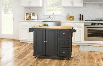 Homestyles Dolly Madison Black Mobile Kitchen Island Cart with Wood Drop Leaf Breakfast Bar