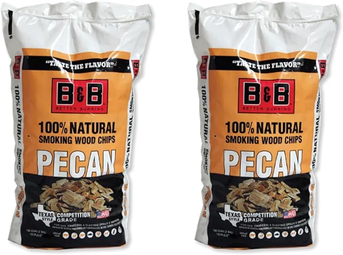 B&B Charcoal Smoking Chips 2-Pack – 180 cu in Bags of Premium Hardwood BBQ Smoking Chips – Perfect for Grilling, Smoking, and Adding Rich, Smoky Flavor to Meat, Fish, and Vegetables (Pecan)