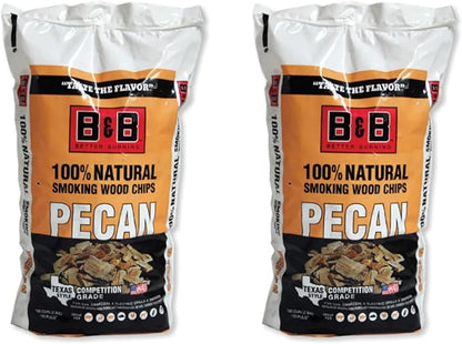 B&B Charcoal Smoking Chips 2-Pack – 180 cu in Bags of Premium Hardwood BBQ Smoking Chips – Perfect for Grilling, Smoking, and Adding Rich, Smoky Flavor to Meat, Fish, and Vegetables (Pecan)