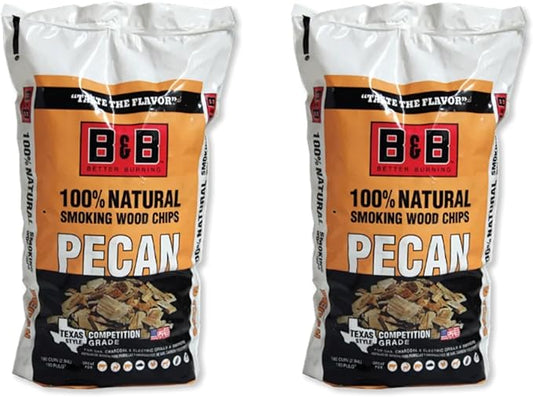 B&B Charcoal Smoking Chips 2-Pack – 180 cu in Bags of Premium Hardwood BBQ Smoking Chips – Perfect for Grilling, Smoking, and Adding Rich, Smoky Flavor to Meat, Fish, and Vegetables (Pecan)