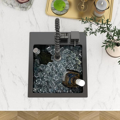 13 In Gunmetal Black Drop Bar Sink 13 x 15 Inch Kitchen Sink 18 Gauge Stainless Steel Single Bowl Topmount Handmade Sink for Outdoor, RV, 13x15x9