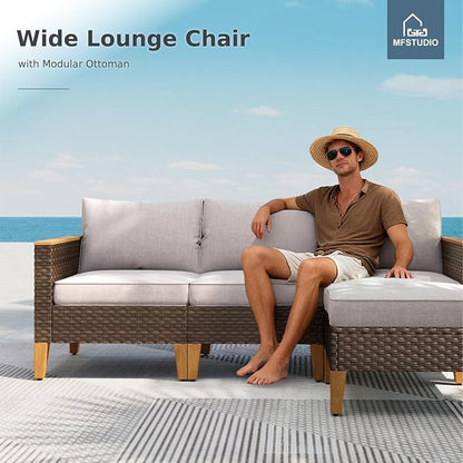 MFSTUDIO 2 Pieces Rattan Patio Furniture Set, Outdoor Wicker Loveseat Sofa Set for Backyard(White)