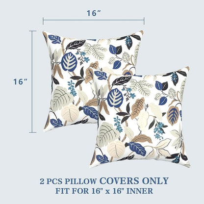 LVTXIII 2 Pack Outdoor Throw Pillow Covers for Patio Furniture, 16x16 Inch Square Pillow Case, Water-Repellent Cushion Covers for Garden, Porch, Sofa, Breeze Leaves Beige