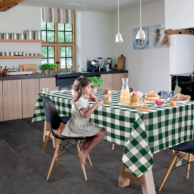 Hiasan Christmas Plaid Tablecloth Waterproof, 2 Pack, 60 x 120 inch - Checkered Table Cloth Rectangle for Holiday/Spring Party/Outdoor Picnic/Kitchen, Forest Green and White