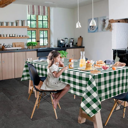 Hiasan Plaid Tablecloth Waterproof, 2 Pack, 60 x 84 inch - Checkered Table Cloth Rectangle for Christmas/Holiday/Spring Party/Outdoor Picnic/Kitchen, Forest Green and White
