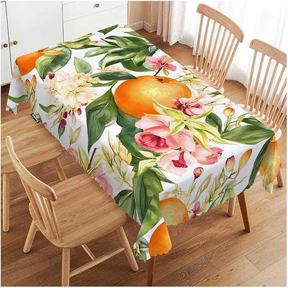 Swono Decorative Rectangle Tablecloth Orange, Watercolor Blooming Orange Flowers Twig Summer Polyester Tablecloth Kitchen Table Cover for Dining BBQ Picnic Coffee Table 50x72