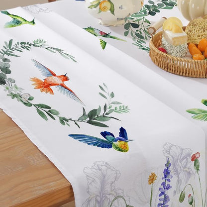 SASTYBALE Spring Summer Tablecloth, 52" x 70" Rectangular Watercolor Wild Flower Birds Plants Decorative Table Cloth Washable Water Resistant Table Cover for Party Picnic Dinner Decor, Colourful