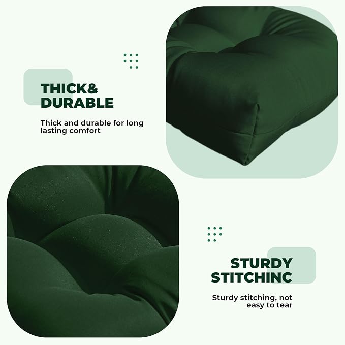 DANGHOOGY Wicker Chair Cushions, Waterproof Outdoor Loveseat Cushions for Patio Furniture, 3 Pieces Wicker Furniture Cushions, 1 Loveseat and 2 U-Shaped Cushions, Green