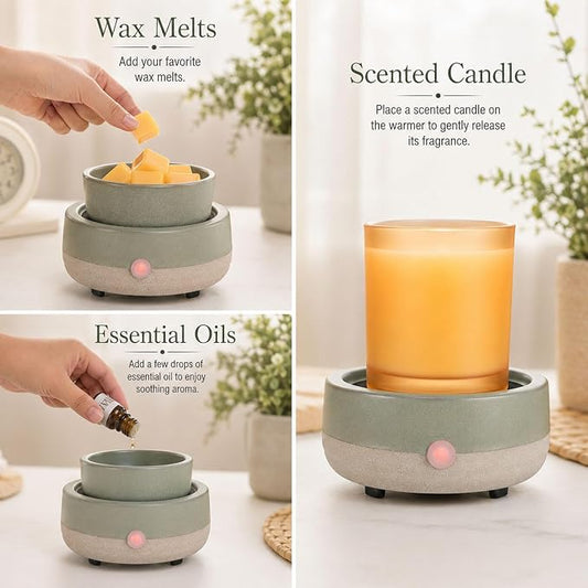 Candle Wax Melt Warmer with Timer Ceramic Electric Wax Melt 4-in-1 Oil Burner Adjusting Temperature Fits Yankee Large Jar Scented Candle for Home Decor Birthday Gifts for Women Mom Grandma Girls Green