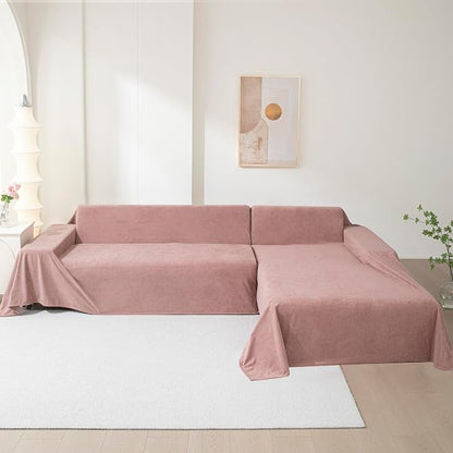 MEETSKY Couch Covers for 3 Cushion Couch Sofa Washable Cat Scratch Proof Sectional Couch Covers L Shape Sofa Cover Slipcovers Couch Furniture Protector for Pets Dogs Kids, 91" x 118", Pink