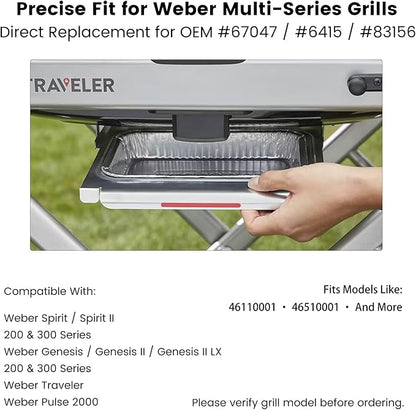 67047 Catch Pan Kit with 5Pcs Aluminum Liner - Grease Drip Tray 6415/83156 Replacement for Weber Spirit/Spirit II 200/300, Genesis/Genesis II LX 200/300 & Traveler Grills