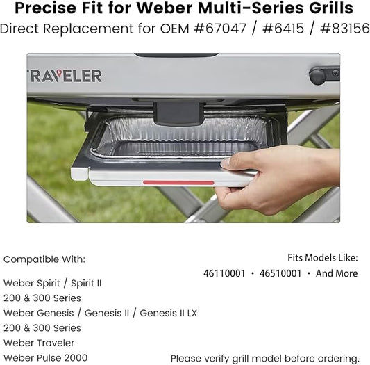 67047 Catch Pan Kit with 5Pcs Aluminum Liner - Grease Drip Tray 6415/83156 Replacement for Weber Spirit/Spirit II 200/300, Genesis/Genesis II LX 200/300 & Traveler Grills