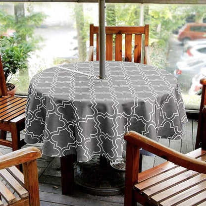 Lamberia 60" Round Patio Tablecloth with Umbrella Hole and Zipper, Waterproof Outdoor Table Cover for Patio, Backyard, BBQ, Picnic & Indoor Dining, Washable Polyester Circular Tablecloth
