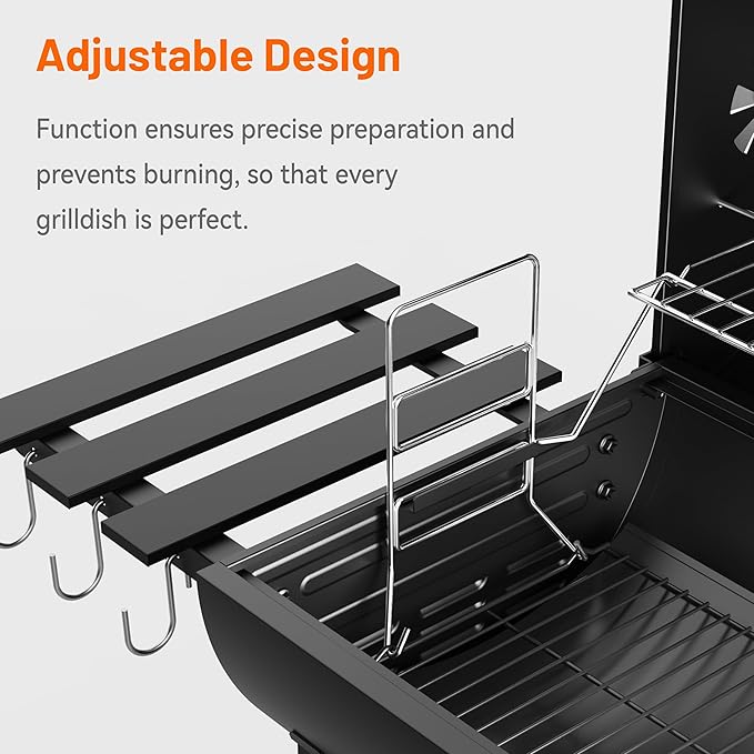KEYO GRILL 29-Inch Barrel Charcoal Grill, Adjustable Vent Heavy-Duty Outdoor Barbecue Grill with Height Adjustable Charcoal Pan,Warming Rack Outdoor BBQ Grill for Backyard, Patio and Parties, Black