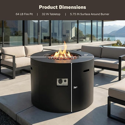 Mazatzal 32 Inch Propane Fire Pit Table, 50,000 BTU Round Gas Firepit with Lid & Cover, Alloy Steel Outdoor Fire Table for Patio, Backyard, Deck, Black
