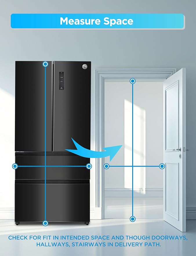 Commercial Cool 18.9 Cu. Ft. French Door Refrigerator, 33 Inch Wide Refrigerator with 2 Bottom Mount Freezer Drawers, Frost Free, LED Lighting, Digital Temperature Control, CCRF1890KB, Black | 33 Inch Wide Refrigerator with 2 Bottom Mount Freezer Drawe...