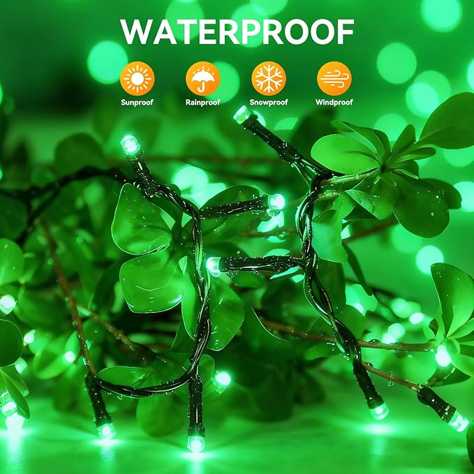 Solar String Lights Outdoor Waterproof 2 Pack Total 66ft 200LED Green | 8 Modes Twinkle Lights Solar Fairy Lights for Patio, Garden Yard Party Wedding Tree Christmas Halloween Decoration