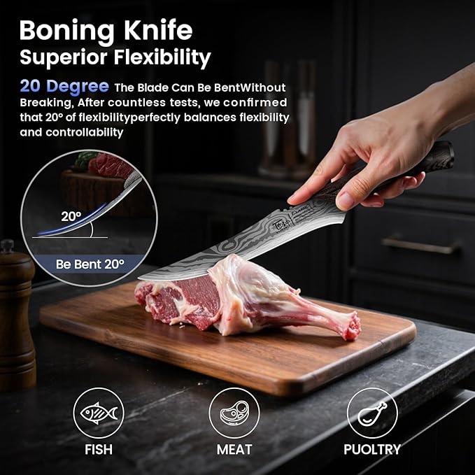 SYOKAMI Brisket Slicing Knife Set, Carving and Boning Knife for Meat & Turkey Cutting, Japanese Style High Carbon Steel Kitchen Knives Set For Home & BBQ, Wood Ergonomic Full Tang Handle, Ideal for Gift