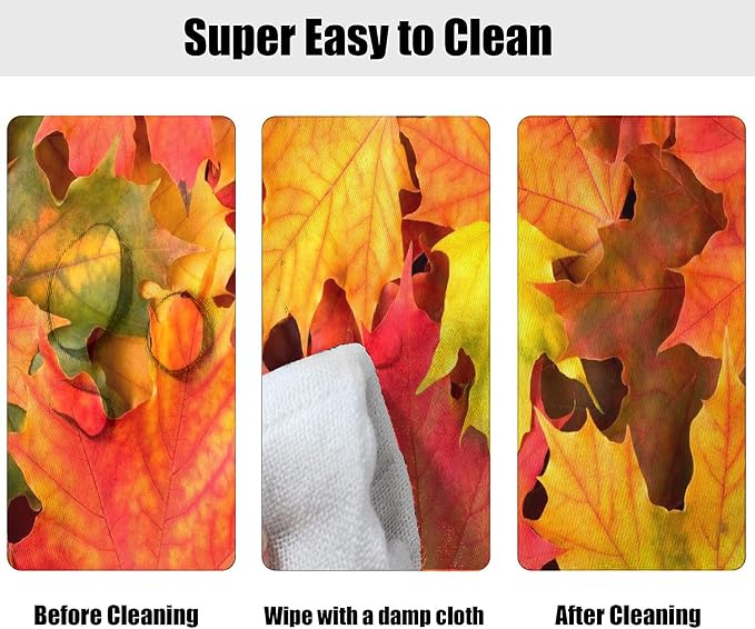 Autumn Oval Maple Leavs Fitted Table Covers, Fall Orange Yellow Leafs Pattern Print Oblong Tablecloths, Fits to 48x68 In Tables, Elastic Edged Table Cloth for Thanksgiving Day Outdoor Party and Patio