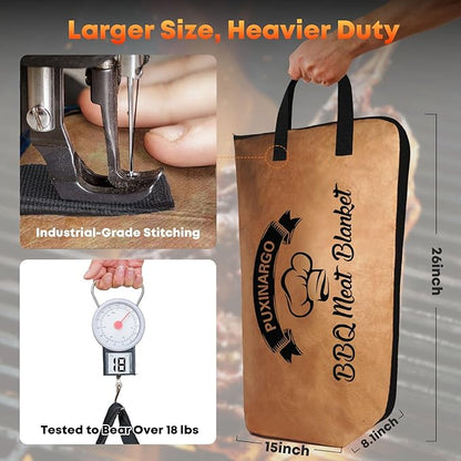 BBQ Blanket for Resting Meat, Puxinargo Brisket Blanket Meat Resting Bag for Smoking, Grilling Meat Insulated Resting Bag with Wide Mouth & Reinforced Handles for Large Brisket/Turkey, Extra Large 26"
