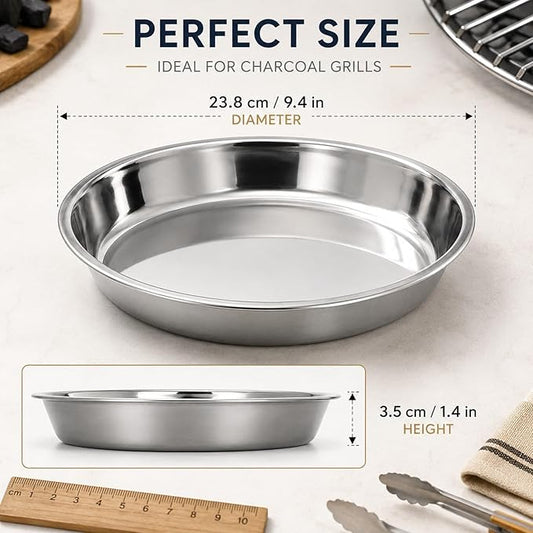 LOGOFUN Stainless Steel Charcoal Pan Stainless Steel Grill Ash Plate Metal Round Charcoal Smoke Pan for Kitchen Home Supplies - 9.3X9.3X1.3in