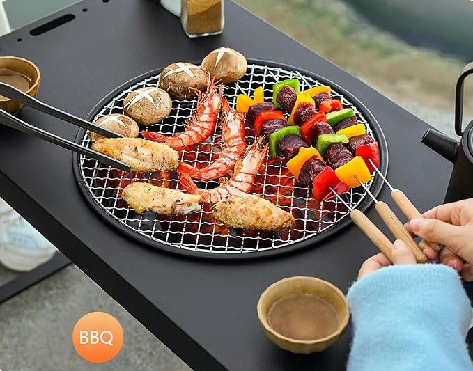 Portable Charcoal Grill, Patio Barbecue BBQ Grill, Black Folding Carbon Steel Barbecue Grill for Outdoor Cooking, Patio, Party, Picnic, Travel, Camping, Home Use (25.5x14.5x18.5 Inch)