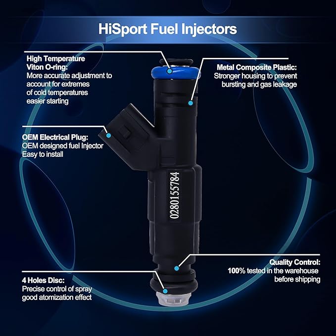 HiSport Fuel Injector 0280155784 6PCS Compatible with Jeep 4.0 Cherokee 1999-2004 4-Hole