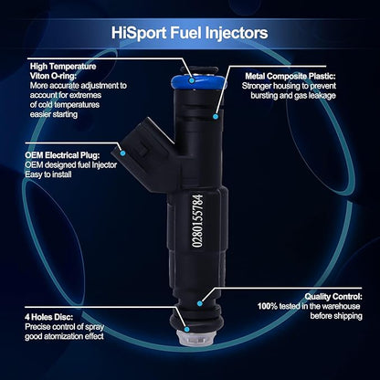 HiSport Fuel Injector 0280155784 6PCS Compatible with Jeep 4.0 Cherokee 1999-2004 4-Hole