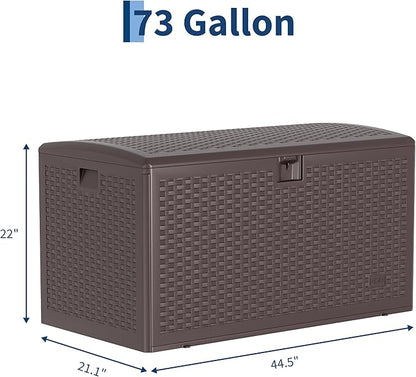 73 Gallon Blow-Molded Outdoor Storage Box, Lockable Storage Chest, Waterproof & UV-Resistant Storage Bin for Patio Cushions, Garden Tools & Pool Accessories, Outdoor Toy Storage Bench, Brown