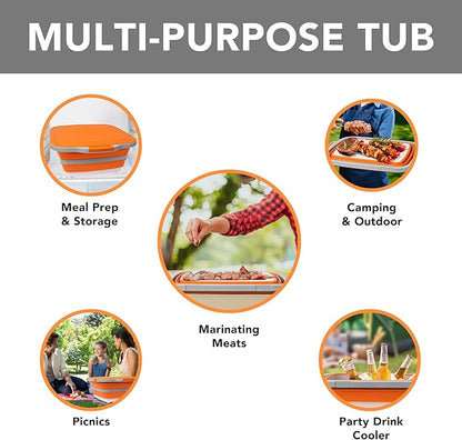 Tiawudi Large Collapsible BBQ Prep Tub with Locking Lid, Basket for Meal Prep Marinating Food Storage, Plastic Cutting Board(4.22 Gal/16L), Camping Sink with Colander, Dish Basin