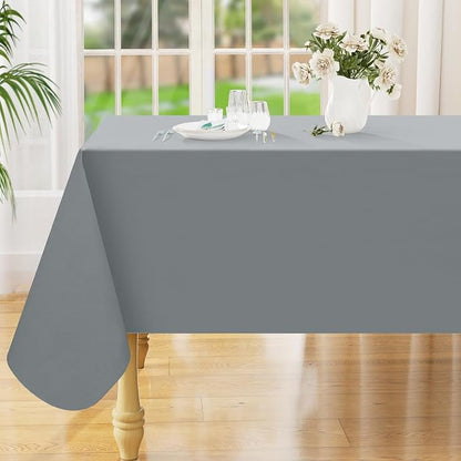Smiry Rectangle Table Cloth 60x102 Inch, Waterproof Wipeable Vinyl Tablecloths Protector, Oil Spill Proof Plastic Table Cover for Dining, Picnic, Camping, Outdoor, Grey