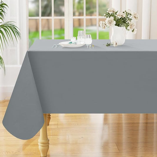 Smiry Rectangle Table Cloth 60x102 Inch, Waterproof Wipeable Vinyl Tablecloths Protector, Oil Spill Proof Plastic Table Cover for Dining, Picnic, Camping, Outdoor, Grey