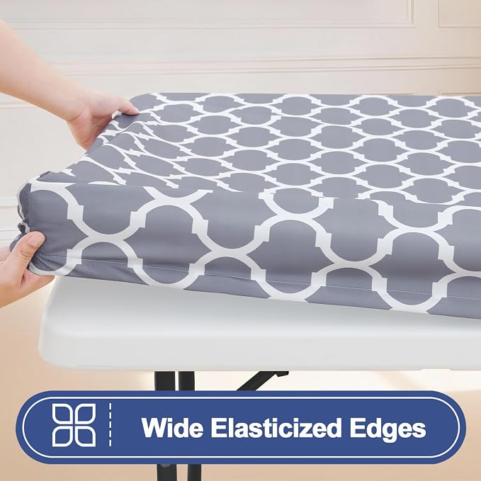 Smiry 2 Pack Rectangle Table Cloth 8 Foot, Waterproof Elastic Fitted Tablecloths, Windproof Washable Polyester Table Cover for Picnic, Camping, Outdoor (Grey, 30"x96")