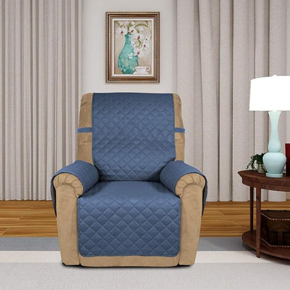 PureFit Reversible Recliner Chair Covers Couch Covers for Dogs, 19 in | Dark Blue/Light Blue, Water Resistant Couch Protector, Washable Pet Couch Cover with Non Slip and Elastic Straps For Kids