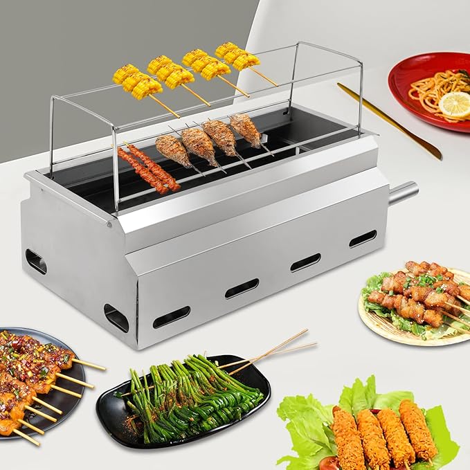 Tabletop Outdoor Barbecue Grill, BBQ Gill with Oil Catching Box and 2 Carbon Boxes, 17.7 X 5.7in Outdoor Grill, Charcoal Grills for Outdoor, Yard, Travel, Picnic, Camping
