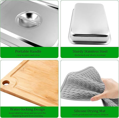 10PCS Grill Carry System Lanstics 15.7"x11.8" Grilling Prep Trays Stainless Steel Platter BBQ Serving Trays with Lid Chopping Board Skewers for Outdoor Barbecue Party
