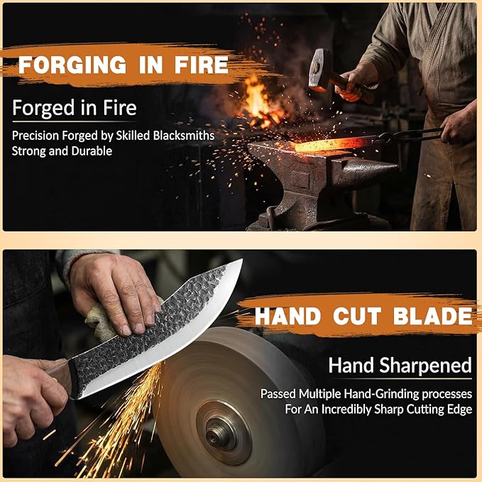MDHAND Butcher Knife Set, Ultra Sharp Hand Forged Meat Cleaver & Brisket Knives & Boning Knife Set With Leather Sheath, High Carbon Steel Kitchen Knife Set for Outdoor & BBQ, Gifts for Men Women