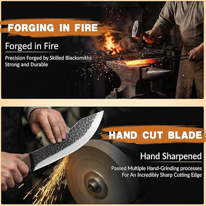 MDHAND Butcher Knife Set, Ultra Sharp Hand Forged Meat Cleaver & Brisket Knives & Boning Knife Set With Leather Sheath, High Carbon Steel Kitchen Knife Set for Outdoor & BBQ, Gifts for Men Women