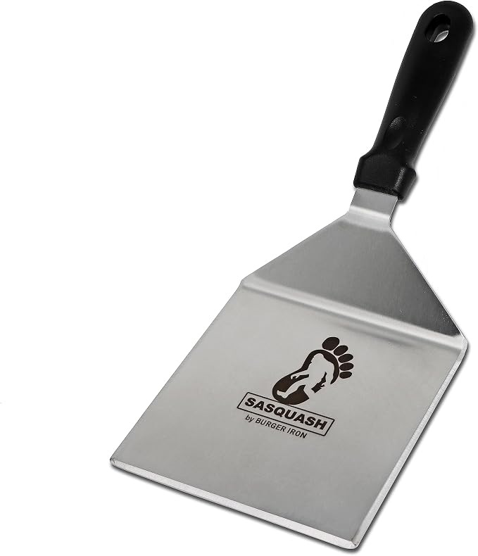 Sasquash Mammoth Smash Burger Spatula, Stainless Steel, 6 x 5.5 Inch Blade | Extra Wide Turner Built For Kitchen Use, Heavy Duty Flat Top Cooking Tool, Griddle Cooking Essential Item, Cookout Season