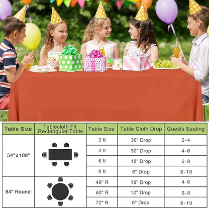 Smiry Disposable Table Cloth 3 Pack, 54 x 108 Inch Waterproof Plastic Tablecloth, Decorative Rectangle Table Covers for Party, Birthday, Picnic, Rust