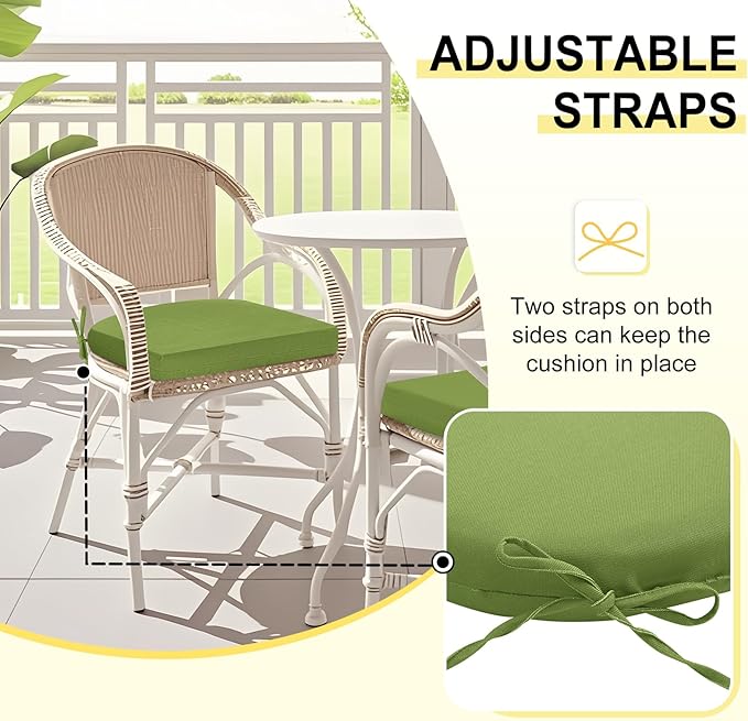 downluxe Outdoor Chair Cushions Set of 4 for Patio Furniture, Water-Resistant Patio Chair Cushions with Ties, High Density Foam Outdoor Seat Cushion, 17" X 16" X 2", Sage Green