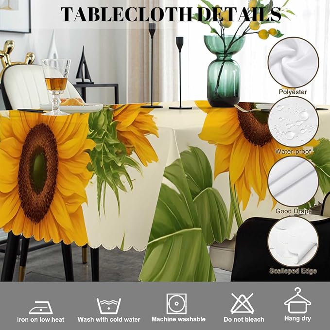 Swono Sunflowers Yellow Table Cover Beautiful Garden Sunflower 50x72 Inch Table Cloth for Rectangle Tables Buffet Tablecloth Parties Coffee BBQ Kitchen Dinning Picnic