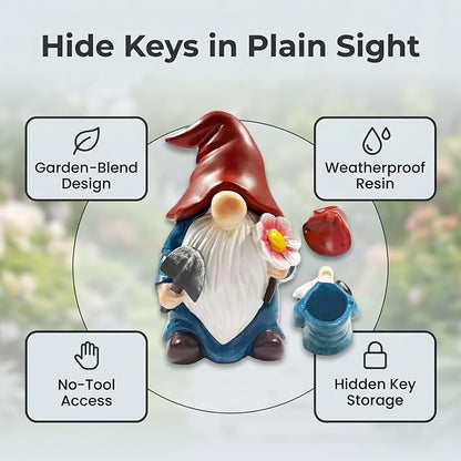 Hide a Key Outside Garden Gnomes Key Hider, 8 Inch Funny Dwarf Statue with Hidden Safe Secret Compartment, Waterproof Lock Box for Spare Keys, Outdoor Yard Patio Lawn Decor
