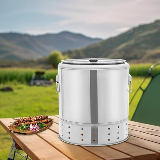 Charcoal Barrel BBQ Grill, Stainless Steel BBQ Hanging Stove, Portable BBQ Grill Mesh Barrel with Grilling Accessories Set for Vegetables and Meat Carbon Vertical Barbecue (20 Skewers)