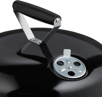 Relaxdays Portable Kettle Barbecue, Ø 37 cm, Round Charcoal Grill, for Garden & Picnics, BBQ with Lid & Tongs, Black, Steel, Nylon, Stainless steel