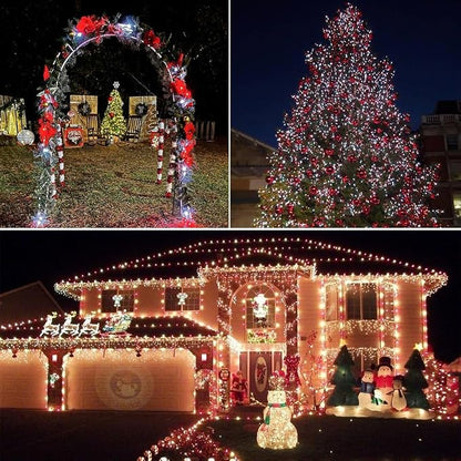 Solar Christmas Lights Outdoor 2 Pack 200 LED 66FT String Lights Red White | 8 Lighting Modes, Memory Function, Auto On/Off, IP65 Waterproof Twinkle Lights for Outside Tree Roof Fence Window Decorations