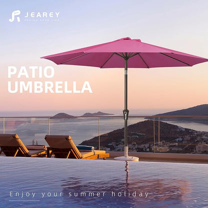 JEAREY 10FT Outdoor Patio Umbrella Outdoor Table Umbrella with Push Button Tilt and Crank, Market Umbrella 8 Sturdy Ribs UV Protection Waterproof for Pool, Garden (Rose Pink)