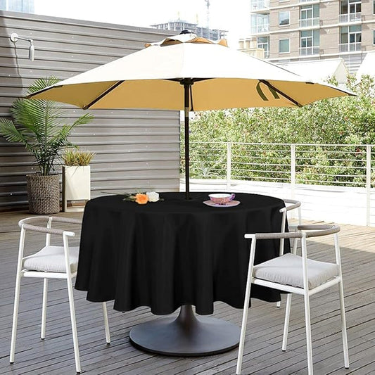 SARAFLORA Outdoor and Indoor Tablecloth -60 inch Round, Black Wrinkle Free Washable Waterproof Table Cloth with Umbrella Hole and Zipper Round Table Cover for Spring/Summer/Patio/Picnic/BBQS/Party